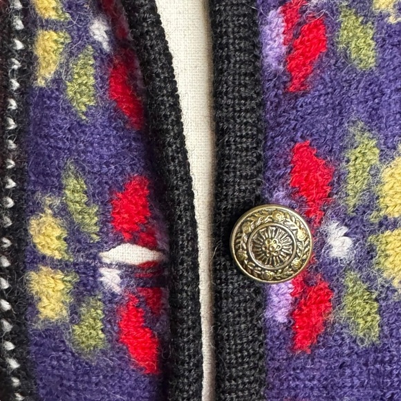 Vintage 100% Boiled Wool Folk Art Knit Cardigan Sweater Women’s Size Large red - Picture 4 of 8